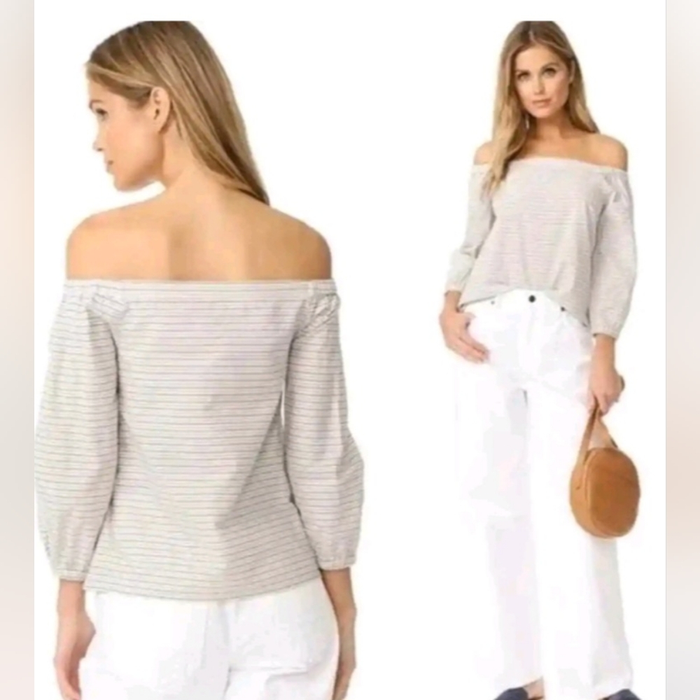 Madewell Size Medium Jardin Striped Off The Shoulder Top Blouse Cotton